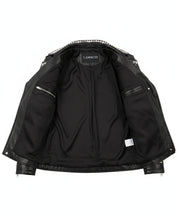 close-up-lining - Mens Brando Biker Rock Punk Studded Black Motorcycle Cowhide Leather Jacket