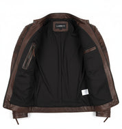 close-up-lining - Mens Brown Leather Jacket, Brown Quilted Genuine Lambskin Biker jacket