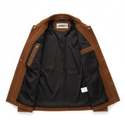 close-up-lining - Mens brown suede cowboy jacket, Men brown suede truker jacket, Men Jacket