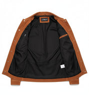 close-up-lining - Men's Brown Suede Leather Trucker Jacket