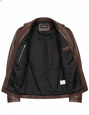 close-up-lining - Men's Cafe Racer Leather Jacket, Biker Leather Jacket, Motorcycle Leather Jacket, Leather Moto Jacket