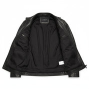 close-up-lining - Men's Cafe Racer Leather Jacket, Black Leather Jacket, Distressed Leather Jacket, Slim Fit Leather Jacket