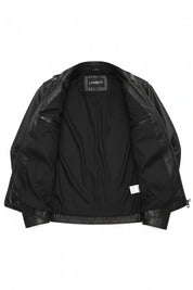 close-up-lining - Men's Cafe Racer Leather Jacket, Smooth Leather Biker Jacket, Men's Motorcycle Jacket, Leather Moto Jacket