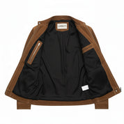 close-up-lining - Men's Cafe Racer Suede Jacket, Suede Biker Jacket, Men's Motorcycle Jacket, Brown Suede Moto Jacket