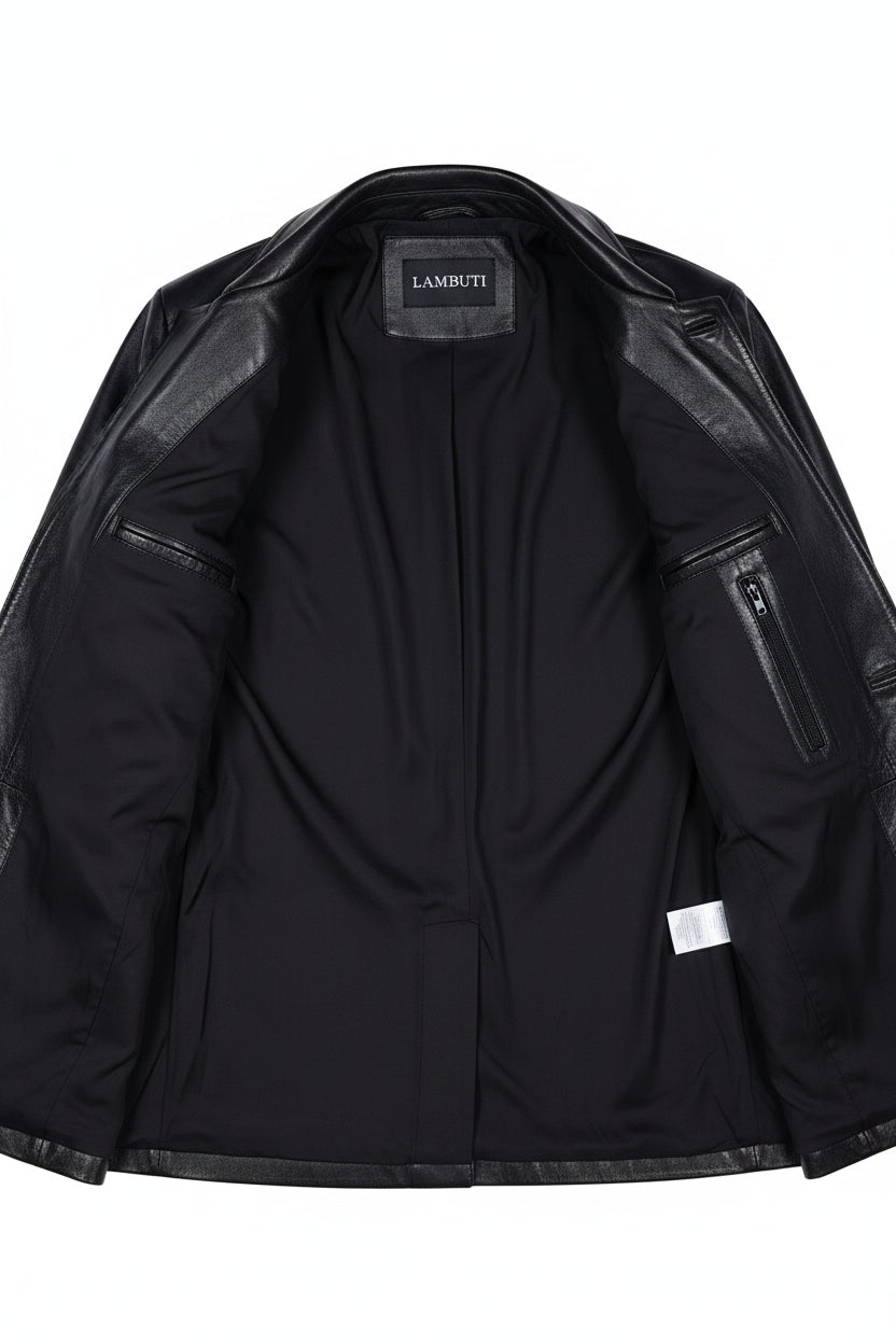 close-up-lining - Men's Car Coat Jacket, Leather Overcoat, Tailored Leather Jacket, Smooth Leather Coat