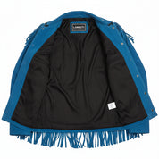 close-up-lining - Men's Cowboy Western Leather Jacket, Western Style Genuine Suede Jacket with Fringes and Beads