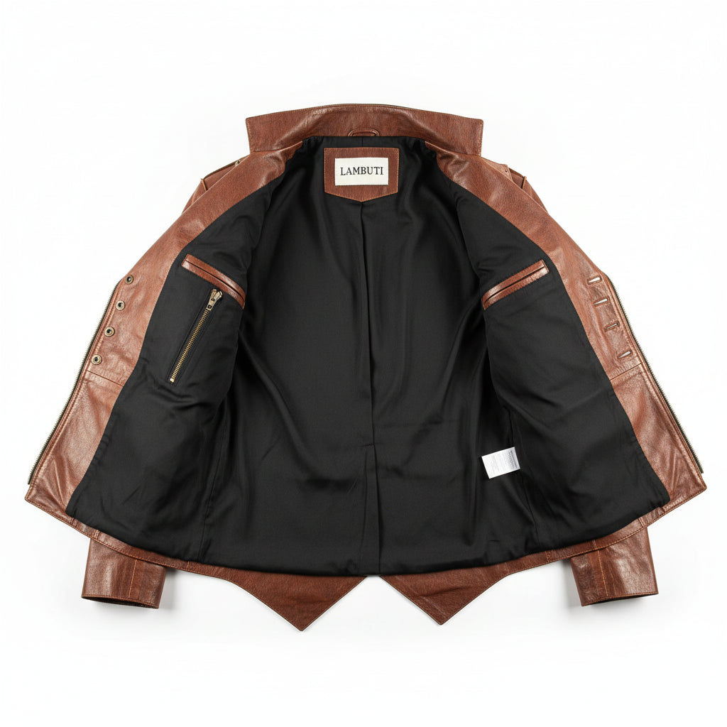 close-up-lining - Men's Custom Tailored Steampunk Leather Long Jacket