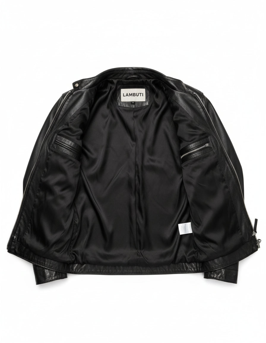 close-up-lining - Mens Fashion Black Leather Jacket, Men Biker Leather Jacket, Jacket For