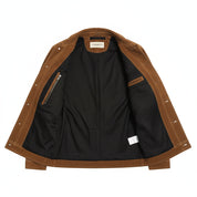 close-up-lining - Men's Field Jacket, Suede Safari Jacket, Brown Suede Jacket, Outdoor Leather Jacket