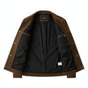 close-up-lining - Men's Field Jacket, Suede Trucker Jacket, Brown Suede Jacket, Suede Outdoor Jacket
