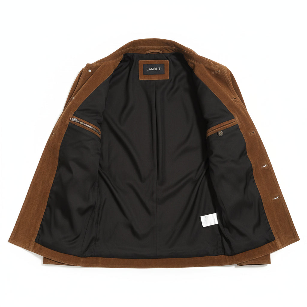 close-up-lining - Men's Field Suede Jacket, Suede Field Jacket, Men's Casual Suede Jacket, Brown Suede Jacket