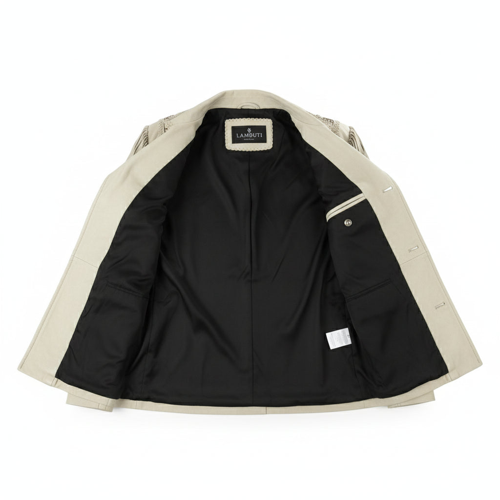 close-up-lining - Men's Fringed White Suede Cowboy Jacket