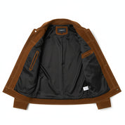close-up-lining - Men's Handmade Suede Western Jacket, Button-Front Casual Coat, Vintage Style Leather Jacket