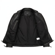 close-up-lining - Mens Leather Jacket Black Quilted Genuine Lambskin Biker Motorcycle