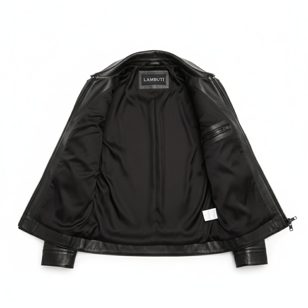 close-up-lining - Men's Leather Jacket, Classic Leather Jacket, Minimalist Leather Jacket, Black Leather Jacket