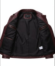 close-up-lining - Mens Maroon biker leather jacket Jacket, maroon leather jacket for men