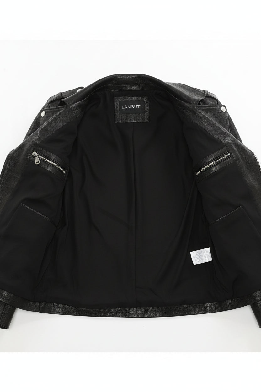 close-up-lining - Men's Moto Leather Jacket, Biker Jacket, Asymmetrical Zip Leather Jacket, Motorcycle Jacket