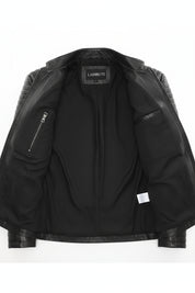 close-up-lining - Men's Moto Leather Jacket, Racer Style Jacket, Leather Motorcycle Jacket, Biker Jacket