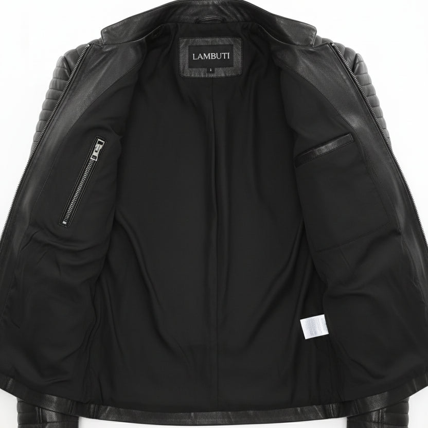 close-up-lining - Men's Moto Leather Jacket, Racer Style Jacket, Leather Motorcycle Jacket, Biker Jacket