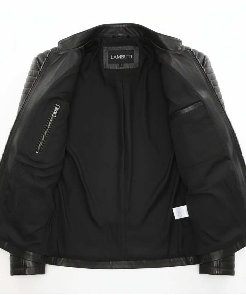 close-up-lining - Men's Moto Leather Jacket, Racer Style Jacket, Leather Motorcycle Jacket, Biker Jacket