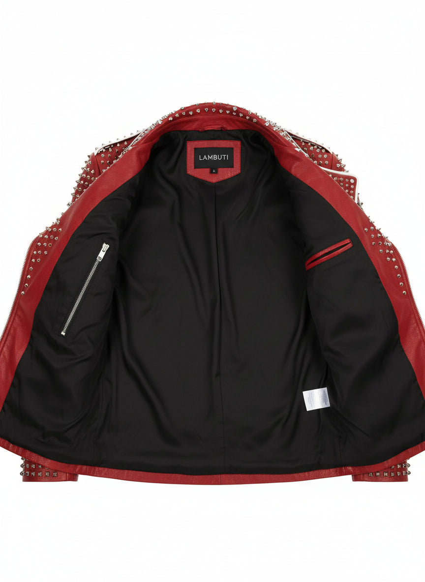 close-up-lining - Men's Multicolor Diamond Studded Brando Retro Motorcycle Rock Punk jacket