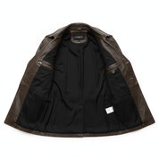 close-up-lining - Men's Pea Coat Leather Jacket, Leather Pea Coat, Leather Outerwear, Men's Leather Jacket