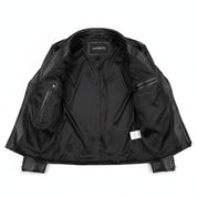 close-up-lining - Men's Punk Rock Black Leather Jacket with Studs