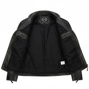 close-up-lining - Mens Real Leather black Retro Vintage Style Biker Jacket, Slim fit jacket