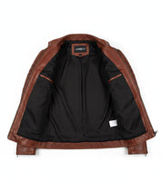 close-up-lining - Mens Retro Cafe Racer Biker Distressed Browm Motorcycle Leather Jacket