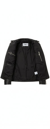 close-up-lining - Men's Retro Diamond Studded Leather Motorcycle Jacket