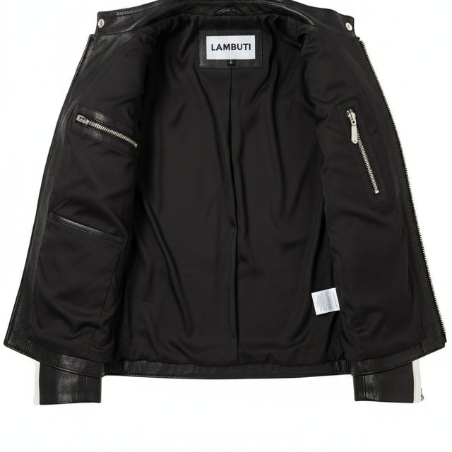 close-up-lining - Men's Retro Diamond Studded Leather Motorcycle Jacket
