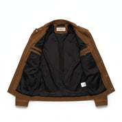 close-up-lining - Men's Safari Jacket, Suede Leather Jacket, Men's Field Jacket, Cognac Brown Suede Jacket