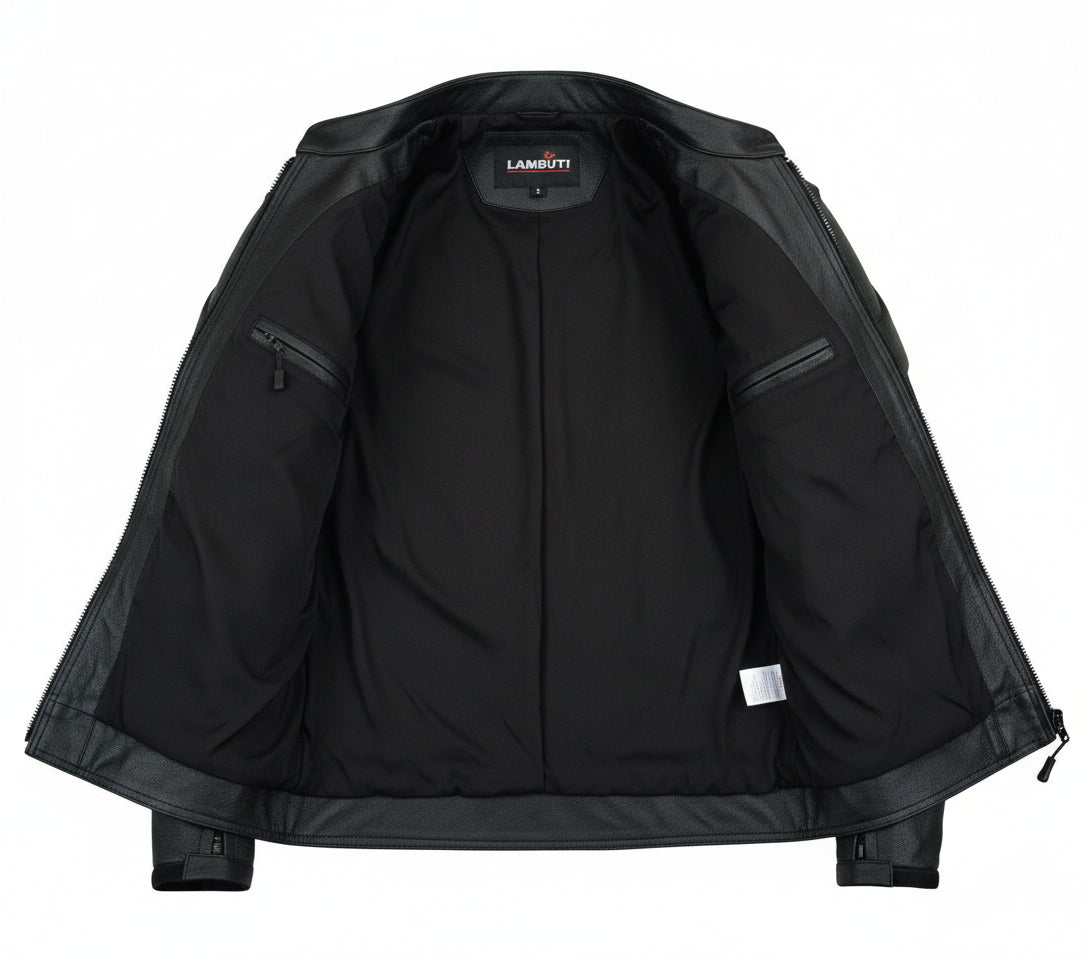 close-up-lining - Men's Slim Fit Black Leather Biker Jacket