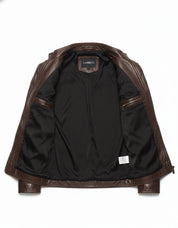 close-up-lining - Men's Slim Fit Brown Leather Jacket