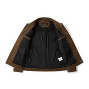 close-up-lining - Men's Suede Jacket, Brown Suede Shirt Jacket, Suede Workwear Jacket, Button-Front Suede Jacket