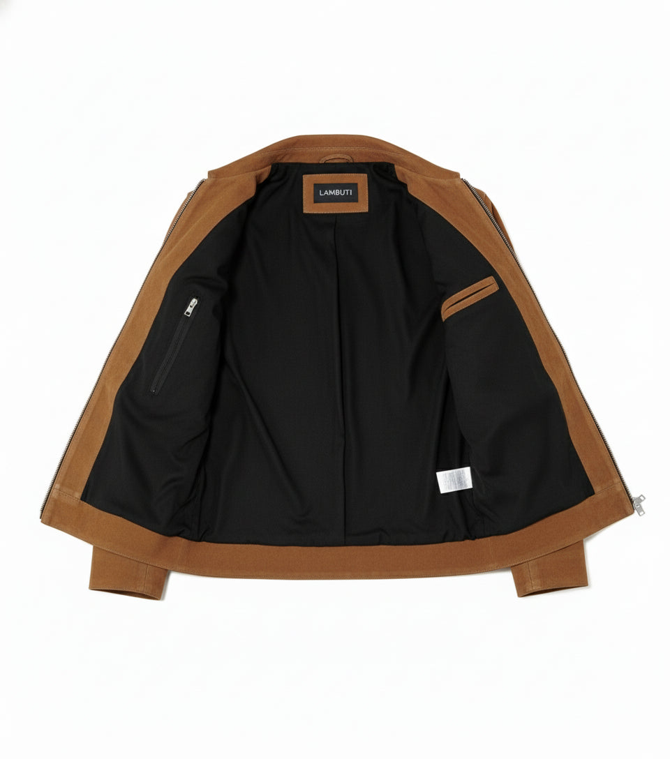 close-up-lining - Men's Tan Brown Suede Jacket with Zip Closure