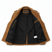 close-up-lining - Men's Trench Jacket, Suede Pea Coat, Military Style Jacket, Double-Breasted Leather Coat
