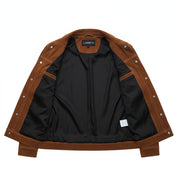 close-up-lining - Men's Trucker Suede Jacket, Brown Suede Jacket, Casual Men's Jacket, Button Front Suede Jacket