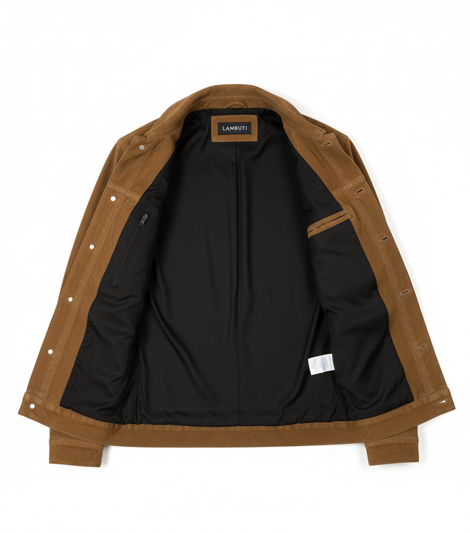 close-up-lining - Men's Trucker Suede Jacket, Casual Suede Jacket, Men's Suede Outerwear, Suede Trucker Jacket