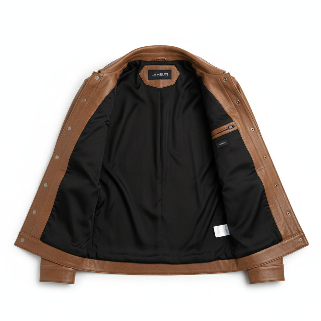 close-up-lining - Men's Trucker Suede Jacket, Casual Suede Jacket, Men's Button-Up Jacket, Lightweight Suede Jacket