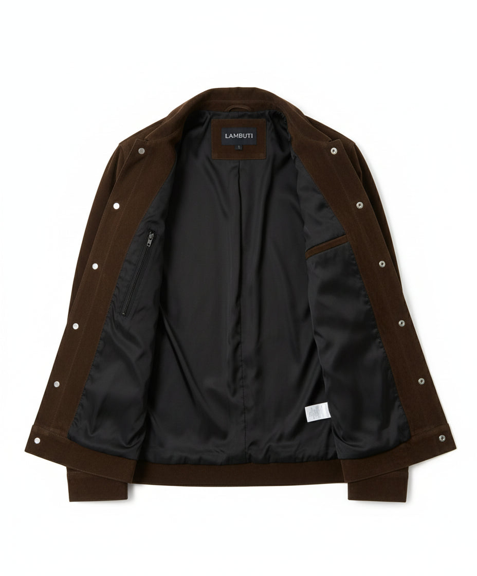 close-up-lining - Men's Trucker Suede Jacket, Classic Suede Jacket, Casual Men's Jacket, Dark Brown Trucker Jacket