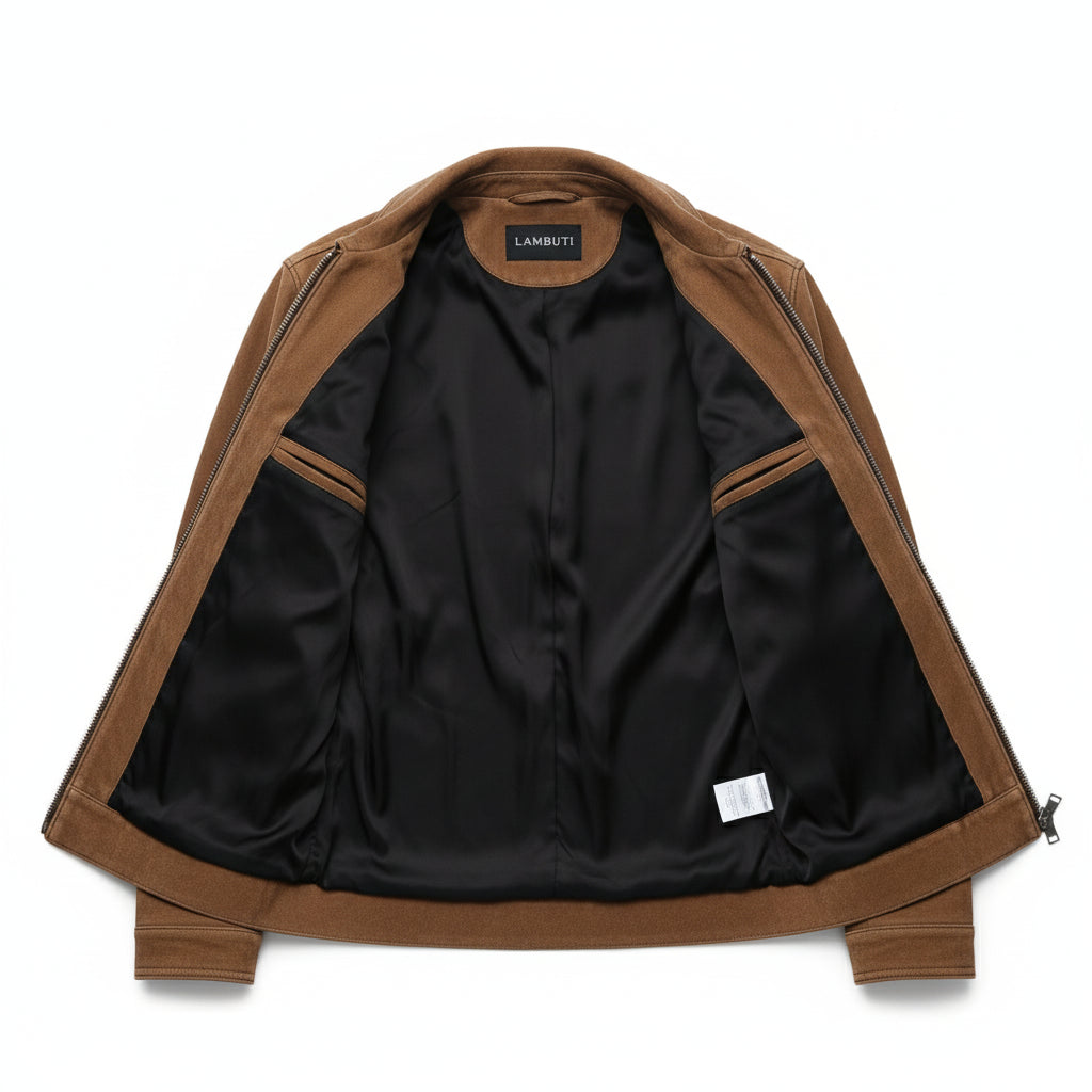 close-up-lining - Men's Trucker Suede Jacket, Men's Suede Jacket, Casual Suede Jacket, Lightweight Suede Jacket