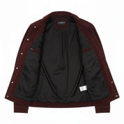 close-up-lining - Men's Trucker Suede Jacket, Suede Jacket for Men, Burgundy Suede Trucker Jacket