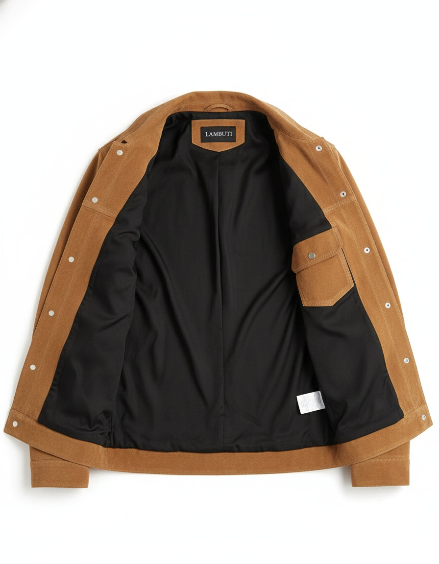close-up-lining - Men's Trucker Suede Jacket, Suede Truck Jacket, Men's Casual Suede Jacket