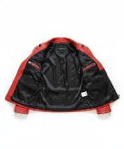 close-up-lining - Mens Two tone Brando Studded Punk Rock Spikes Motorcycle Biker jacket