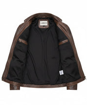 close-up-lining - Men's Vintage Brown Leather Biker Jacket