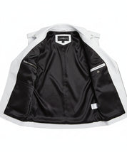 close-up-lining - Mens white color leather Vest, Men Sleeve less leather Jacket