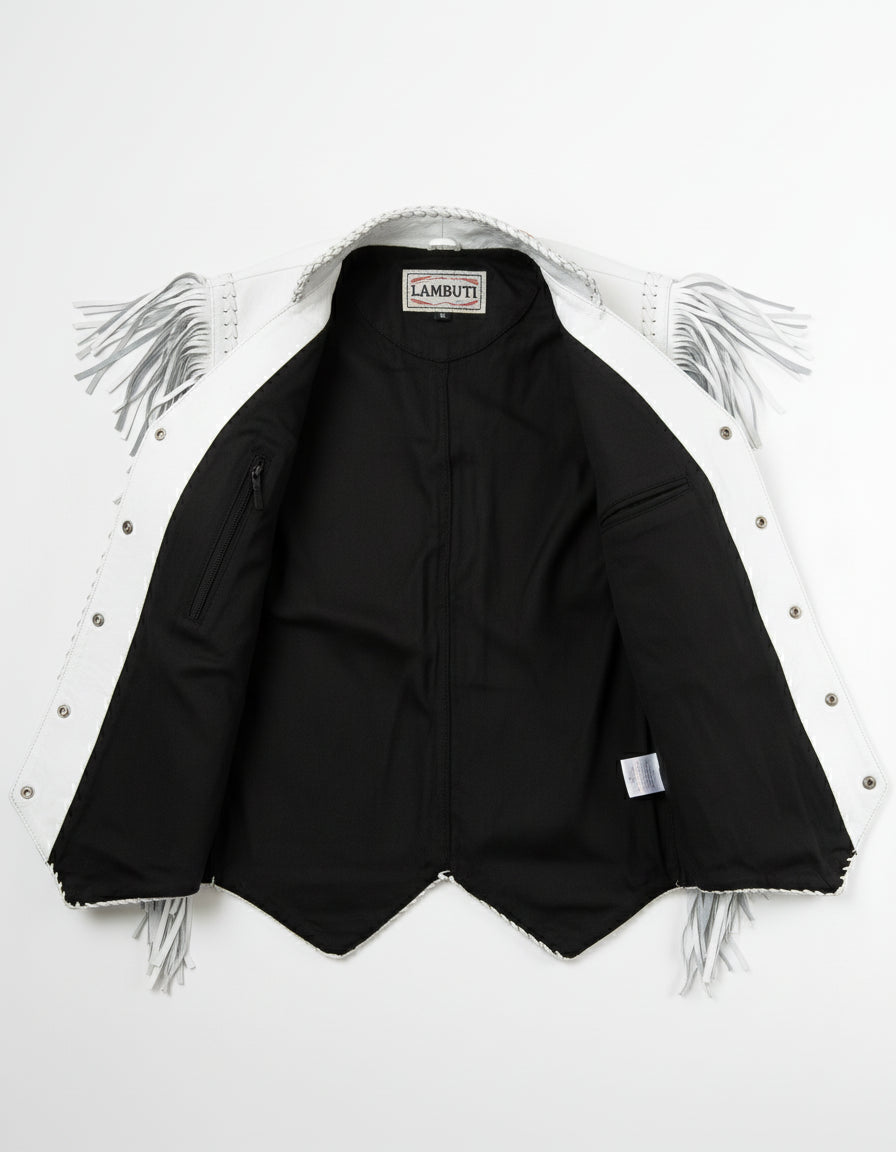 close-up-lining - Men’s White Cowboy Leather Jacket, Premium Western Leather Jacket for Men