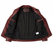 close-up-lining - New Lycra Biker Jacket Leather, Women Maroon Color Leather Jacket
