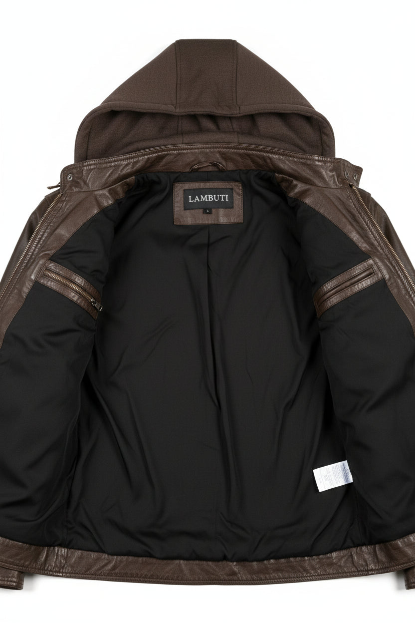 close-up-lining - New Men Hooded Latest Winter Leather Jacket, Leather Jacket, Leather